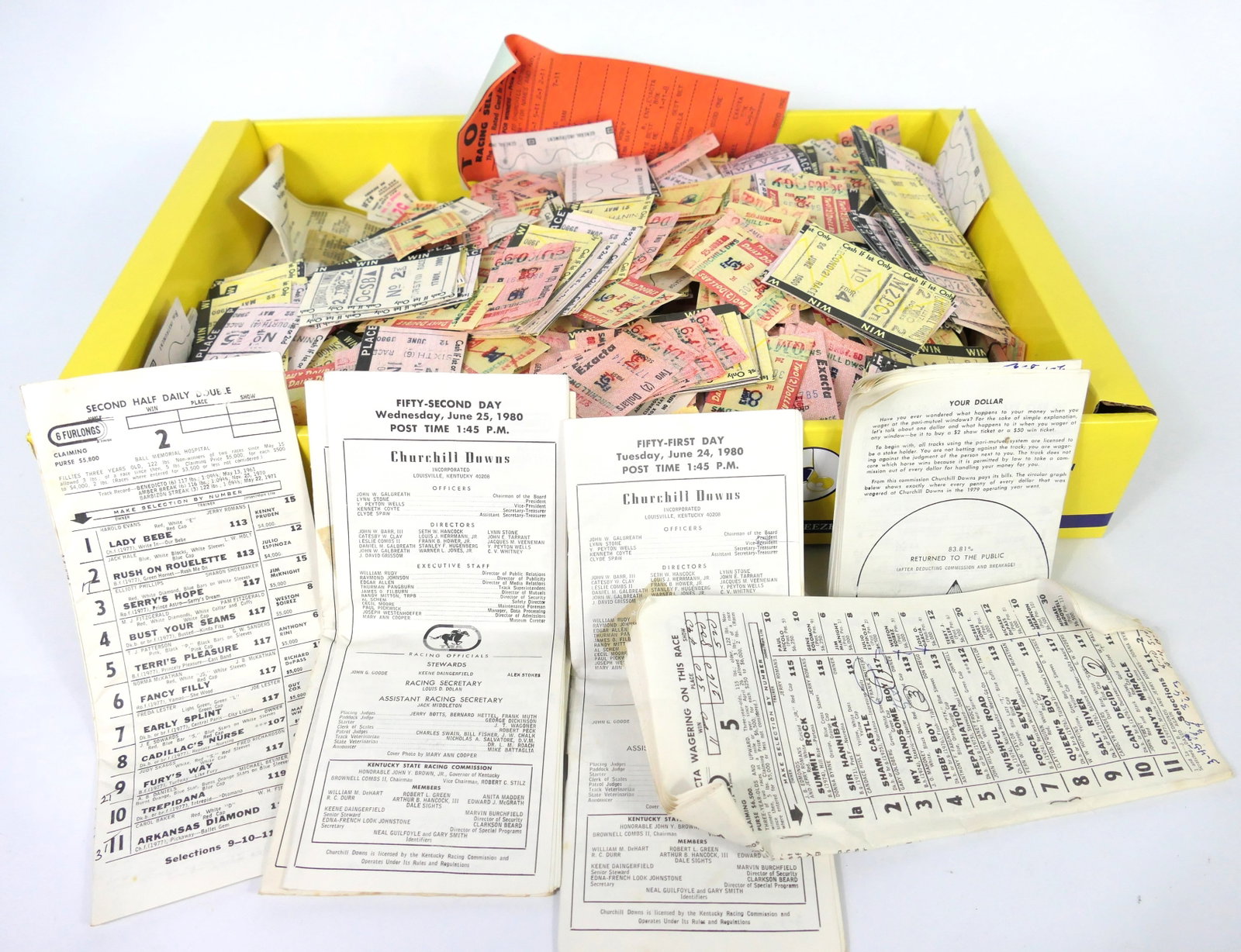 1980 Churchill Downs Betting Tickets: Circa 1980 Churchill downs betting tickets and other ephemera. All tickets appear to be from May-November 1980.