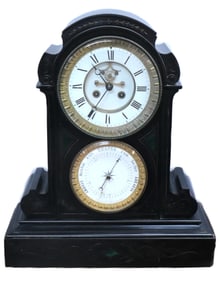 Antique French Slate Mantel Clock with Malachite Inlay