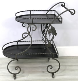 Wrought Iron Rolling Bar Cart