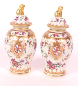 Pair of Antique Samson Porcelain Armorial Urns