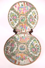 Pair of Antique Rose Medallion Soup Bowl and Plate
