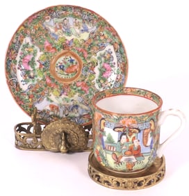 Antique Rose Medallion Teacup and Saucer