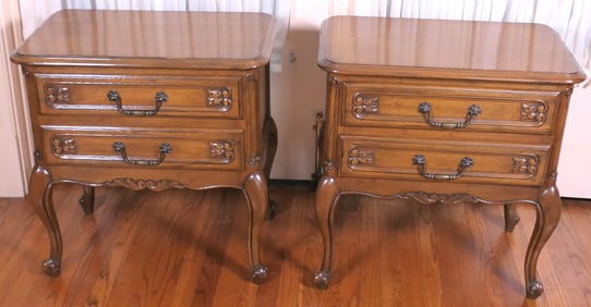 Pair of Walnut Carved Bedside Tables