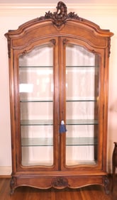 Antique Louis XV Vitrine with Carved Pediment
