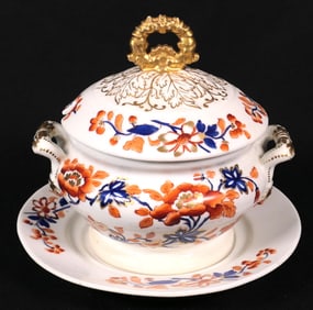 Antique Chamberlain Worcester Sauce Tureen with Underplate