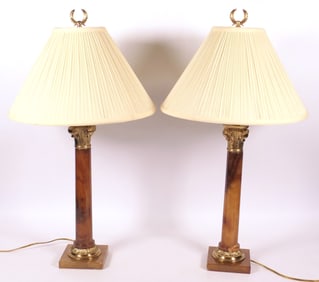 Pair of Onyx Corinthian Column Lamps