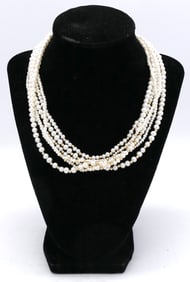 Multi Strand Pearl Necklace with 14K Gold