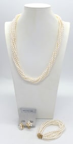 Pearl Multi Strand Necklace and Bracelet Set