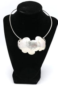 Silver Torque Necklace with Clouds