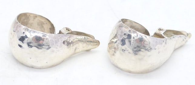 Silver Hammered Clip Earrings