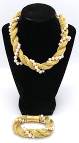 Twisted Cord Faux Pearl Necklace and Bracelet