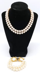 Ferragamo Faux Pearl Necklace and Bracelet Set