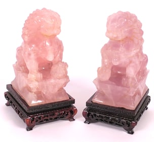 Pair of Rose Quartz Foo Dogs