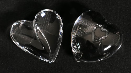 Two Steuben Heart Paperweights