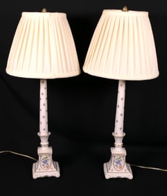 Pair of Porcelain Botanical Boudoir Lamos