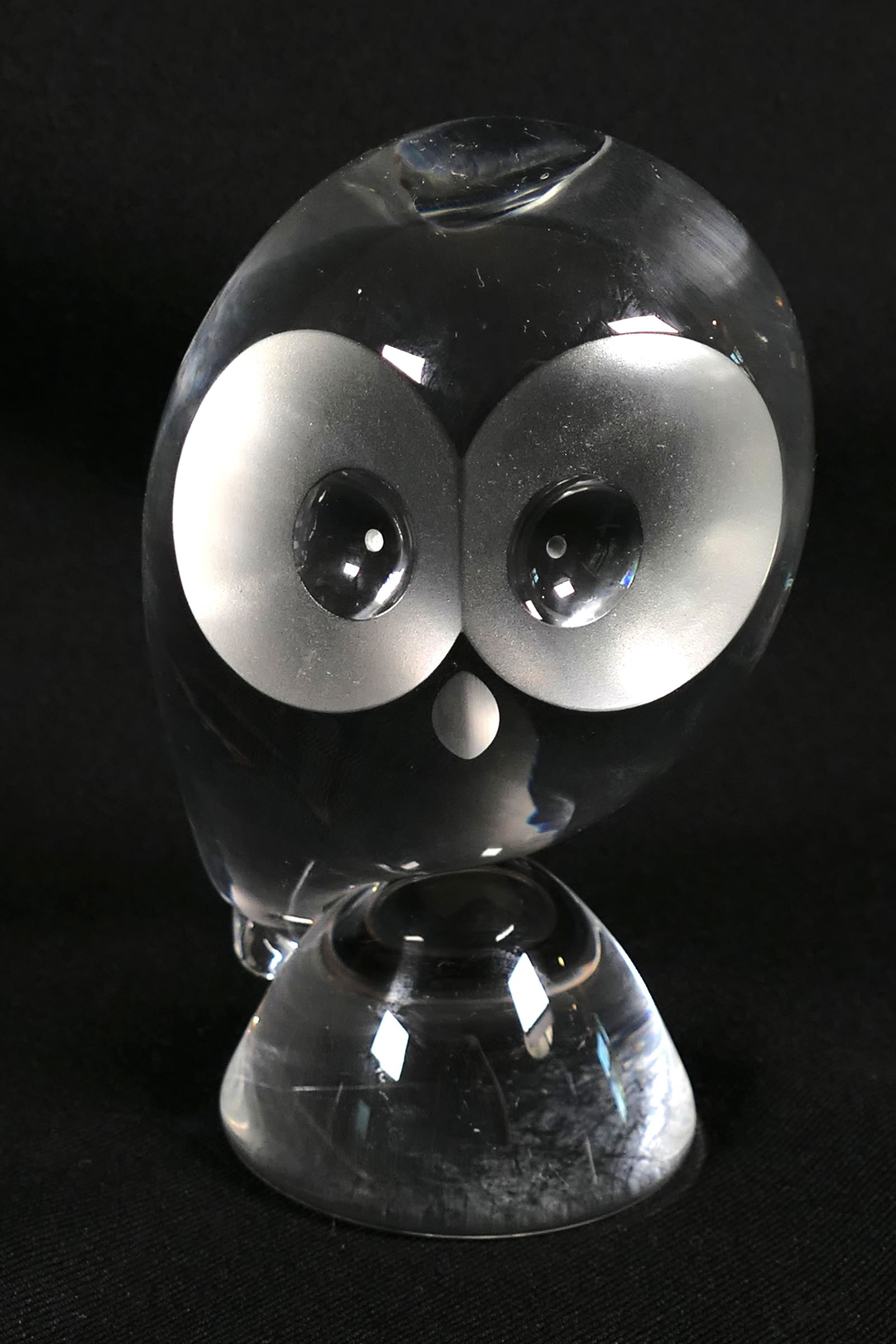 Steuben Crystal Owl: Steuben owl, marked with etched signature. Size: 4"h Location: Den