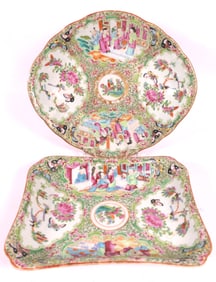 Two Antique Rose Medallion Dishes