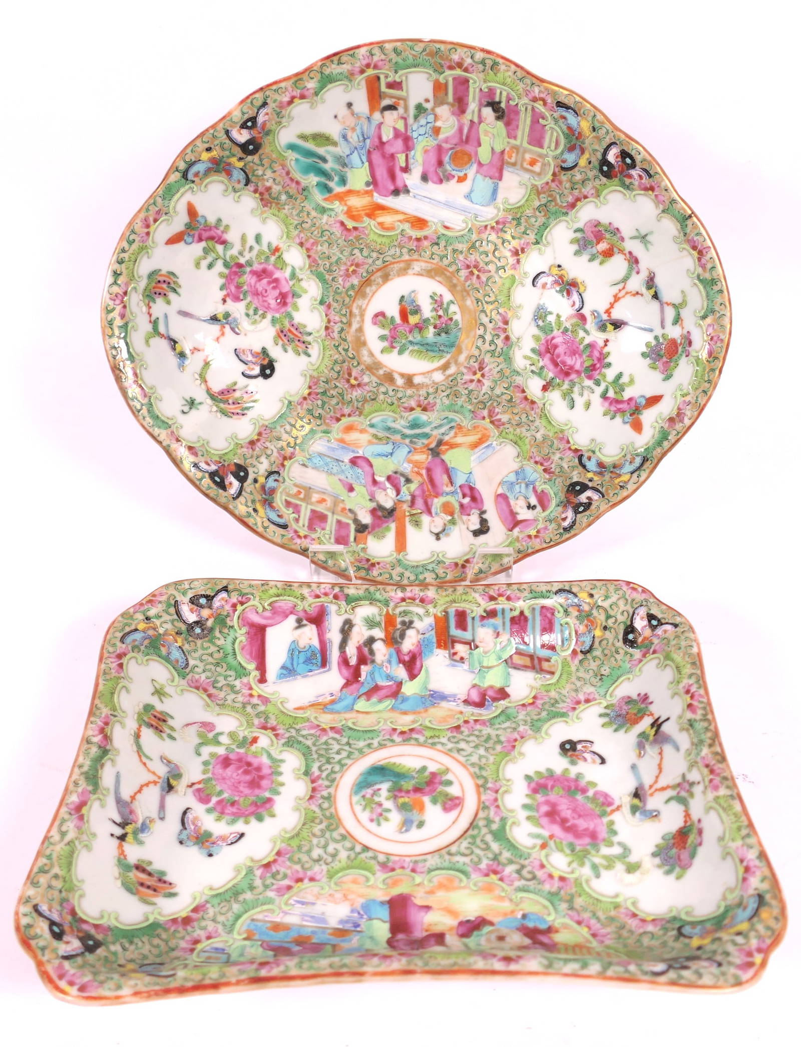 Two Antique Rose Medallion Dishes