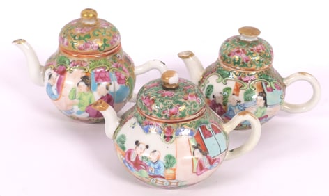 Three Antique Rose Medallion Mini Teapots