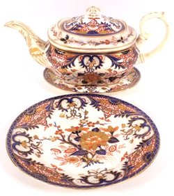 Three Antique Derby Porcelain Teapot and Dishes