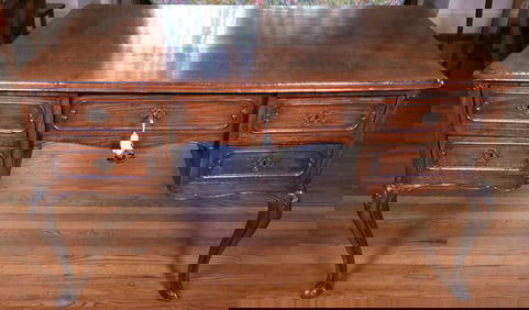 Antique Oak Louis XV Style Desk