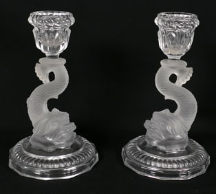 Pair of Satin Frosted Dolphin Candle Holders
