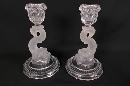 Pair of Satin Frosted Dolphin Candle Holders