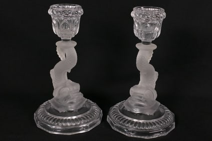 Pair of Satin Frosted Dolphin Candle Holders