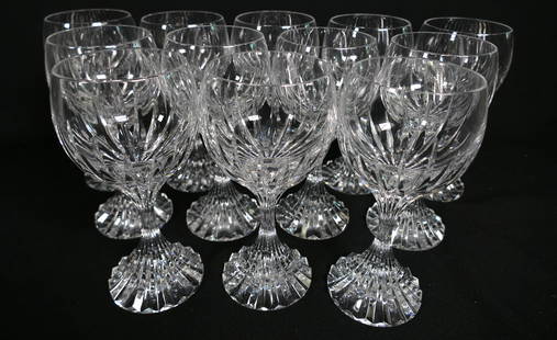 Twelve Baccarat Water Goblets: Twelve Baccarat Massena tall water goblets. Marked with stamp. Size: 7.5"h Location: Butler's Pantry