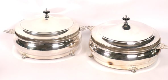 Two Round Silverplate Lidded Serving Dishes