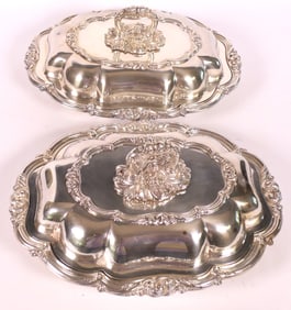 Piar of Silver Plate Lidded Serving Dishes