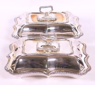 Two Silver Plate Lidded Serving Dishes
