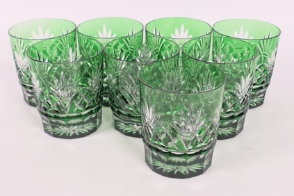 Green Bohemian Crystal Lowball Glasses