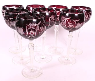 Maroon Hand Cut Crystal Wine Glasses