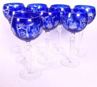 Cobalt Blue Hand Cut Crystal Wine Glasses