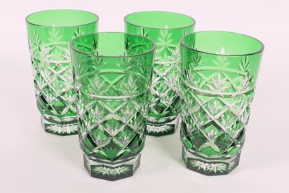 Green Bohemian Crystal Highball Glasses