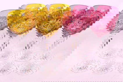 Eight Bohemian Crystal Wine Glasses