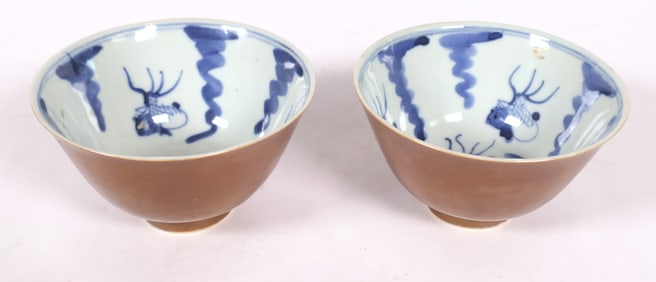 Pair of Blue and White Tea Bowls