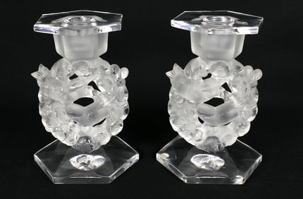 Pair of Lalique Candleholders
