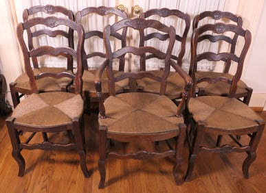 Seven French Country Oak Chairs