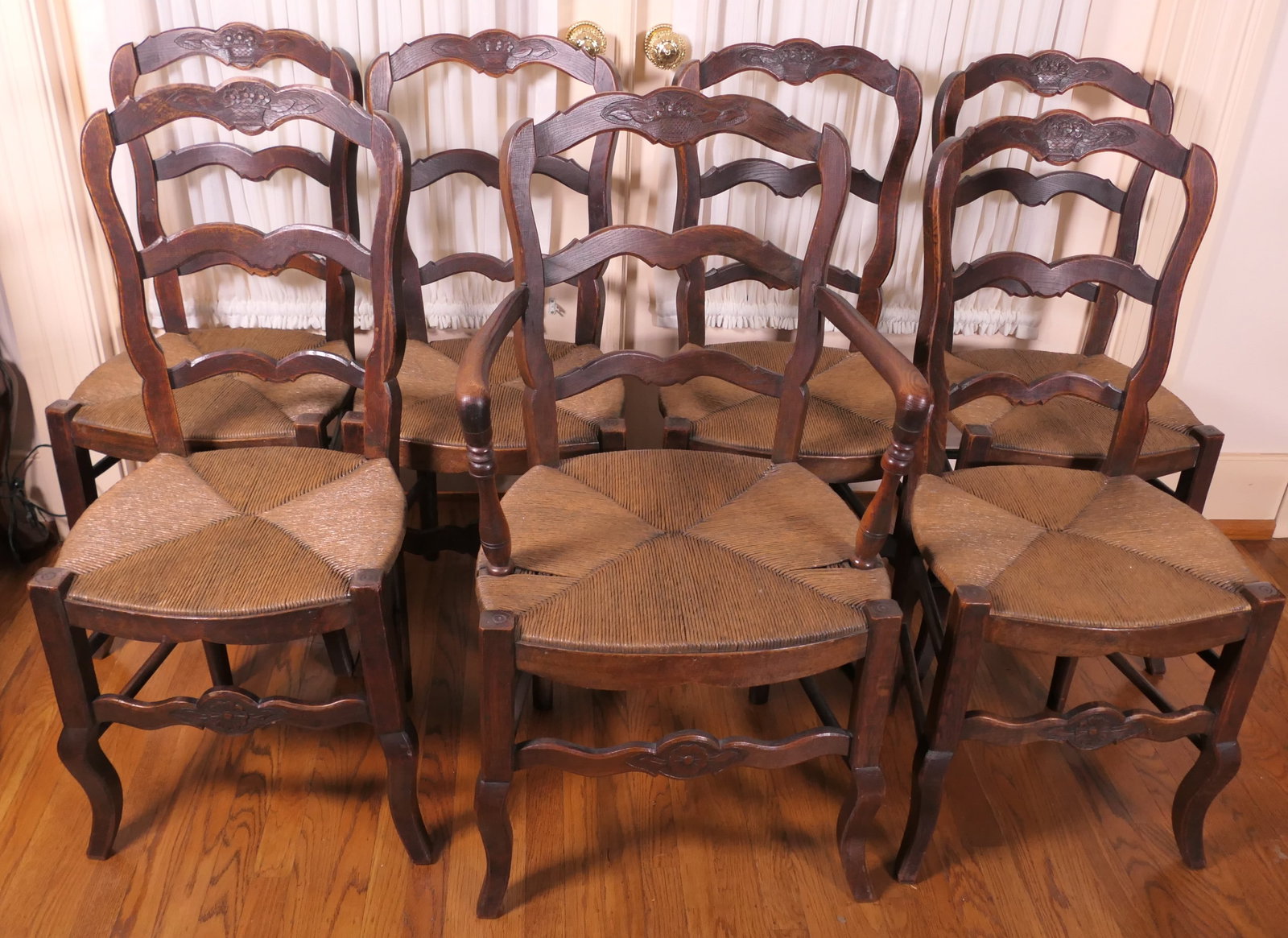 Seven French Country Oak Chairs (1 of 8)