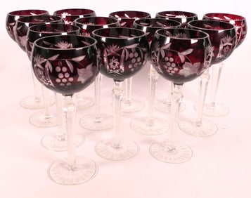 Thirteen Hand Cut Maroon Wine Glasses