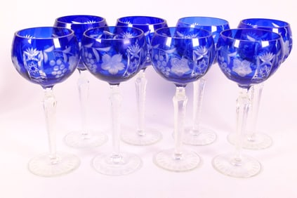 Eight Hand Blown Cobalt Wine Glasses