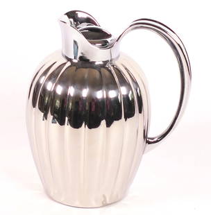 Georg Jensen Thermal Jug: Georg Jensen thermal jug, made in Denmark in chromed stainless steel. Size: 9.25"h Location: Sunroom