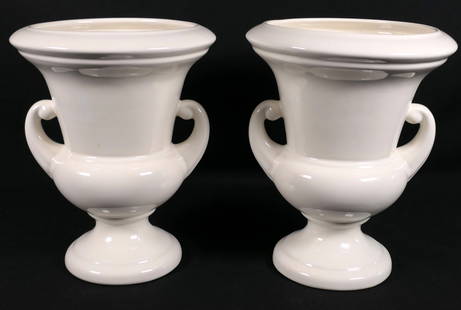 Pair of Haeger Planters: Pair of unmarked Haeger cream colored ceramic urn style planters. Size: 11"h Location: Sunroom