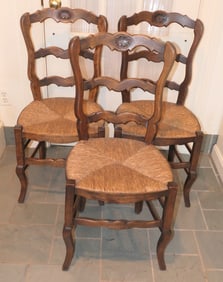 Three French Country Rush Seat Chairs