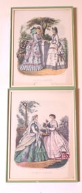 Two Antique Hand Colored Fashion Illustrations