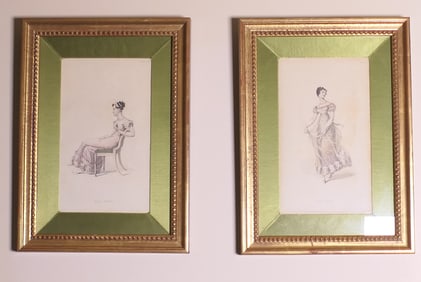 Pair of Antique Women's Fashion Engravings