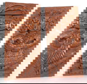 Two Hand Carved Polynesian Couple Plaques