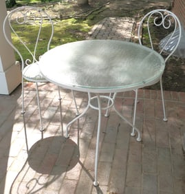 Glass Top Patio Table and Two Ice Cream Chairs
